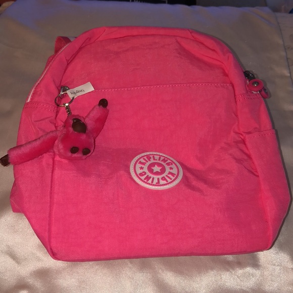 Kipling Ferris Nylon Backpack Flashy Pink WB With Faux Fur Monkey Keychain NWT - Picture 13 of 16